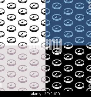set of seamless patterns with sketchy compass with arrow. Travel. Ornament for decoration and printing on fabric. Design element. Vector Stock Vector
