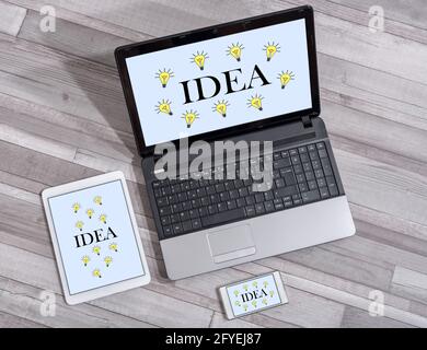Idea concept shown on different information technology devices Stock Photo