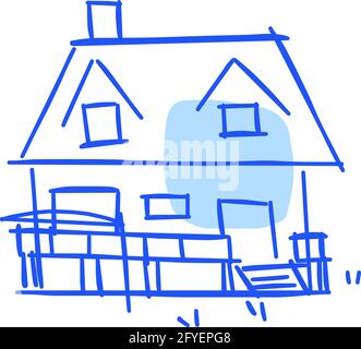 House icon of rough line art in hand drawn style, point, blue 11 Stock Vector