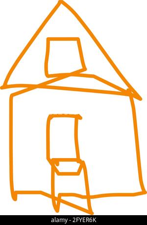 House icon of rough line art in hand drawn style, one line, orange 06 Stock Vector