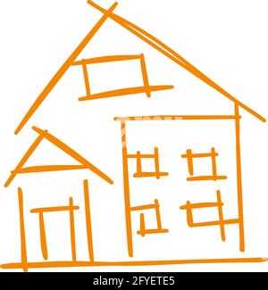 House icon of rough line art in hand drawn style, simple, orange 22 Stock Vector