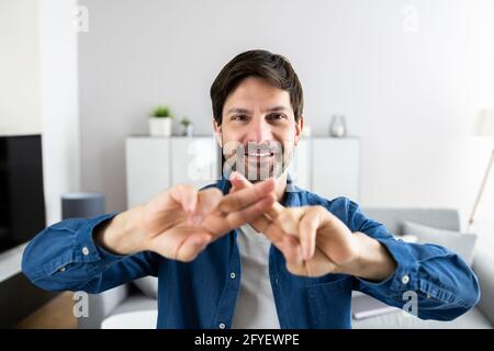 Learning Sign Language. Hearing Disability Talking Using Hands Stock Photo