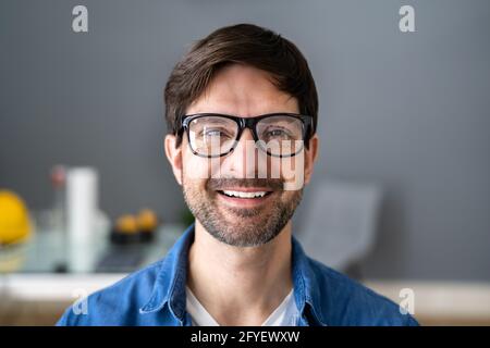Men Portrait Photo With Spectacles. Smiling Business Guy Stock Photo