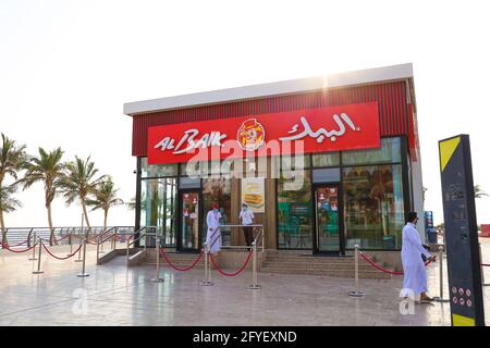 JEDDAH, SAUDI ARABIA – April 30, 2021:  Al baik restaurant in Jeddah beach Stock Photo