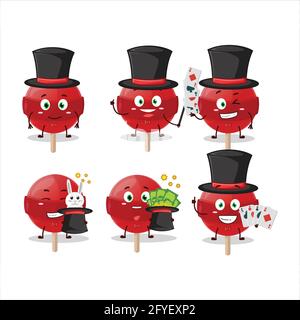 A red lolipop Magician cartoon character perform on a stage. Vector illustration Stock Vector