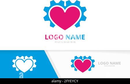 Vector heart and gear logo combination. Technology love logotype design template. Stock Vector