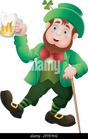 Cartoon happy leprechaun holding beer Stock Vector