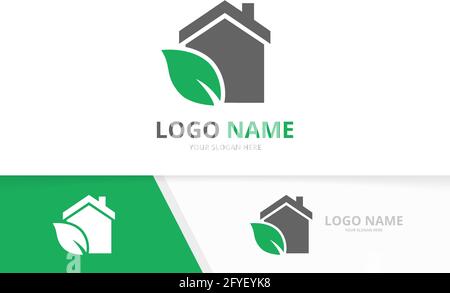 Vector organic real estate logo combination. House and leaf logotype design template. Stock Vector