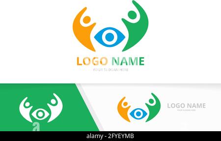 Vector eye and team logo combination. Unique family vision logotype design template. Stock Vector