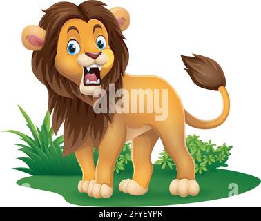 Cartoon lion roaring in grass Stock Vector