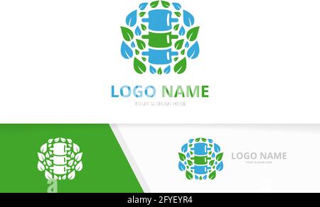 Spine and leaves logo combination. Spinal diagnostic center logotype design. Stock Vector