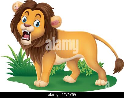 Cartoon lion roaring in grass Stock Vector