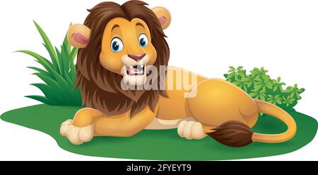 Cartoon happy sitting lion in grass Stock Vector Image & Art - Alamy