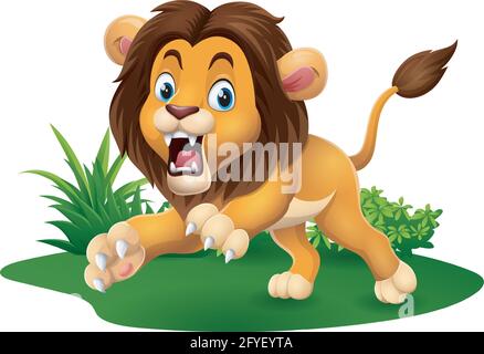 Cartoon lion roaring in grass Stock Vector