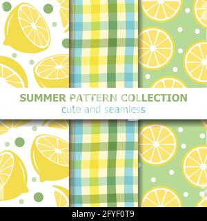 Fresh summer pattern collection. Lemon theme. Summer banner. Vector Stock Vector