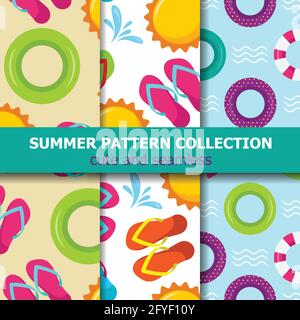 Joyfull summer pattern collection. Beach theme. Summer banner. Vector Stock Vector