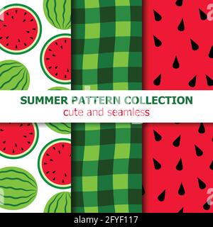 Cute summer pattern collection. Watermelon theme. Summer banner. Vector Stock Vector