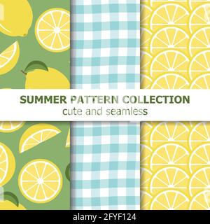 Cute summer pattern collection. Lemon theme. Summer banner. Vector Stock Vector