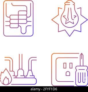 Electrician service gradient linear vector icons set Stock Vector