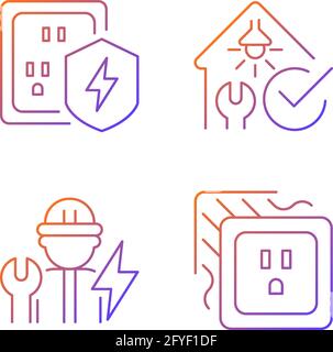 Electrician service gradient linear vector icons set Stock Vector