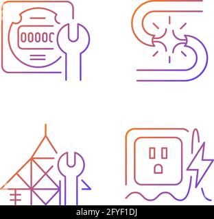 Electrician service gradient linear vector icons set Stock Vector