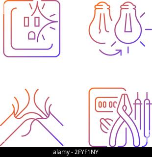 Electrician service gradient linear vector icons set Stock Vector