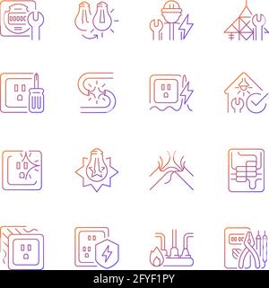 Electrician service gradient linear vector icons set Stock Vector