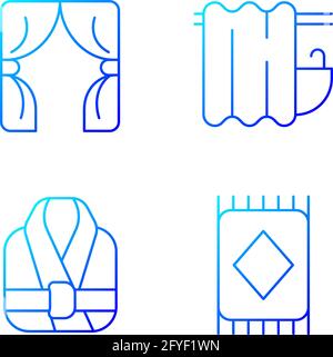 Home textile items gradient linear vector icons set Stock Vector