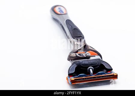 Umea, Norrland Sweden - May 2, 2021: a well-used razor with sharp blades Stock Photo