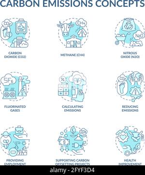 Carbon emissions concept icons set Stock Vector