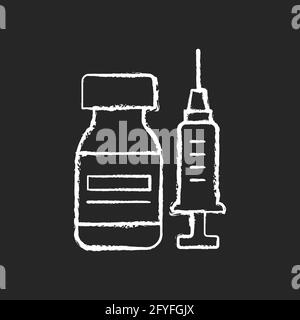 Vaccine bottle chalk white icon on black background Stock Vector