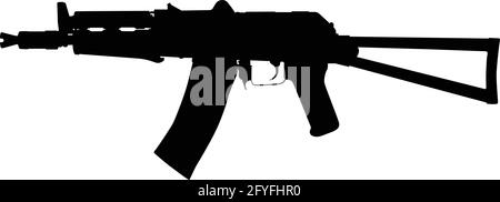 Vector image silhouette of modern military assault rifle symbol illustration isolated on white background. Army and police weapons. Stock Vector