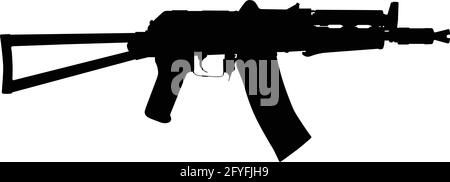 Vector image silhouette of modern military assault rifle symbol illustration isolated on white background. Army and police weapons. Stock Vector