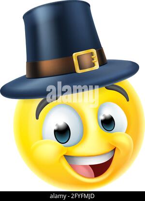 Thanksgiving Pilgrim Emoticon Emoji Cartoon Icon Stock Vector