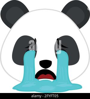 Vector emoticon illustration of the face of a cartoon panda bear crying Stock Vector