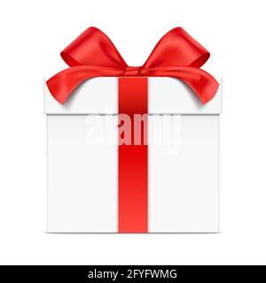 White vector gift box in a front view, isolated on background. Stock Vector