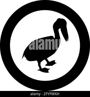 Pelican bird Seabird Waterbird silhouette in circle round black color vector illustration solid outline style simple image Stock Vector