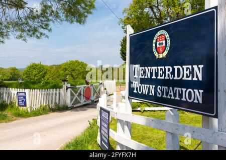 Tenterden town station sign, Tenterden, Kent, UK Stock Photo