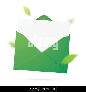 Green envelope with leaves. Fresh message, concept vector illustration. Stock Vector