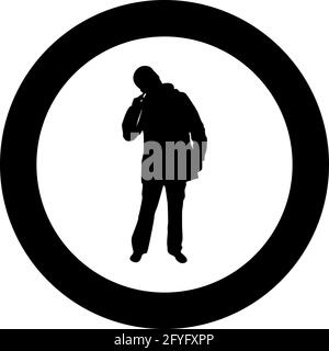 Male picking in ear using finger Male clearing earwax Clean body concept Caring for cleanliness idea Hygiene Cleanup hygienic silhouette in circle Stock Vector