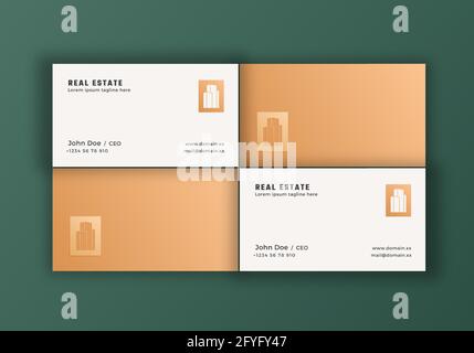 Real Estate Abstract Elegant Vector Logo and Business Cards Template. Premium Stationary Realistic Mock Up. Modern Design Layout with Soft Shadows Stock Vector