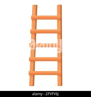 Wooden ladder in cartoon style isolated on white background. Portable stairs concept, household element, object. Vintage stairway. Vector illustration Stock Vector