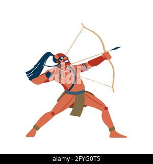 Archer-native African tribes, Australian and American aboriginal set, a member of the tribe in traditional dress with a spear and shield in his hands Stock Vector