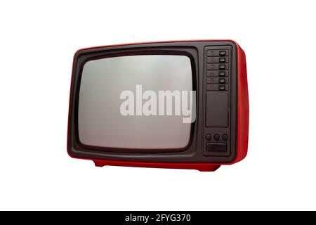 Vintage red Television set on isolated white background Stock Photo