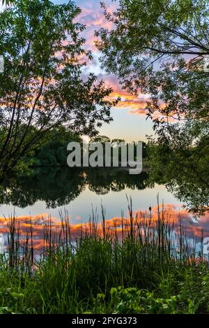 wonderful sunset over the lake Stock Photo