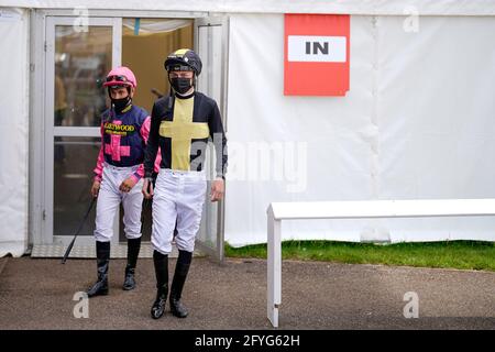 A general view as jockeys leave the temporary weighing room at Brighton Racecourse. Picture date: Friday May 28, 2021.