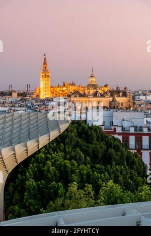 Sunset view over the old town, Seville, Andalusia, Spain Stock Photo
