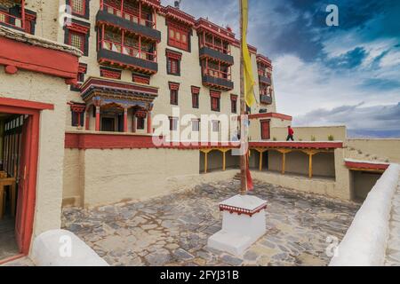 Stok palace, with view of Himalayan mountians - it is a famous Buddhist temple in,Leh, Ladakh, Jammu and Kashmir, India. Stock Photo