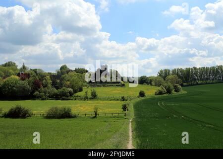 View across fields to St Peter and St Paul church, Boughton, Boughton under Blean, Faversham, Kent, England, United Kingdom Stock Photo