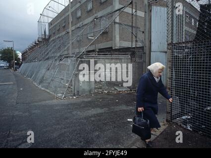 BELFAST, UNITED KINGDOM, September 1978. Fortified RUC, Royal Ulster Constabulary Police Station, Belfast during The Troubles, 1970s Stock Photo